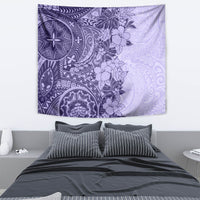 Polynesia Tapestry Hibiscus and Hawaiian Tribal Tattoo Retro Style Violet Color - Wonder Print Shop