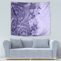 Polynesia Tapestry Hibiscus and Hawaiian Tribal Tattoo Retro Style Violet Color - Wonder Print Shop