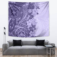 Polynesia Tapestry Hibiscus and Hawaiian Tribal Tattoo Retro Style Violet Color - Wonder Print Shop