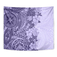 Polynesia Tapestry Hibiscus and Hawaiian Tribal Tattoo Retro Style Violet Color - Wonder Print Shop