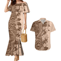Polynesia Couples Matching Mermaid Dress and Hawaiian Shirt Hibiscus and Hawaiian Tribal Tattoo Retro Style Pink Pastel LT9 - Wonder Print Shop