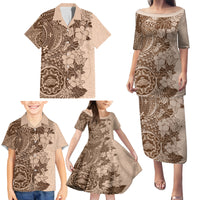 Polynesia Family Matching Puletasi Dress and Hawaiian Shirt Hibiscus and Hawaiian Tribal Tattoo Retro Style Pink Pastel - Wonder Print Shop