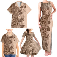 Polynesia Family Matching Tank Maxi Dress and Hawaiian Shirt Hibiscus and Hawaiian Tribal Tattoo Retro Style Pink Pastel - Wonder Print Shop