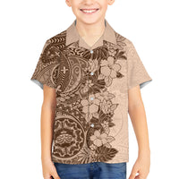Polynesia Kid Hawaiian Shirt Hibiscus and Hawaiian Tribal Tattoo Retro Style Pink Pastel - Wonder Print Shop