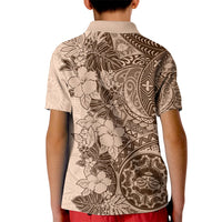 Polynesia Kid Polo Shirt Hibiscus and Hawaiian Tribal Tattoo Retro Style Pink Pastel - Wonder Print Shop