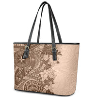 Polynesia Leather Tote Bag Hibiscus and Hawaiian Tribal Tattoo Retro Style Pink Pastel - Wonder Print Shop
