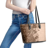 Polynesia Leather Tote Bag Hibiscus and Hawaiian Tribal Tattoo Retro Style Pink Pastel - Wonder Print Shop