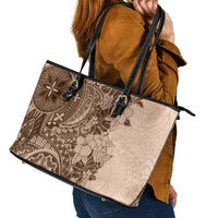 Polynesia Leather Tote Bag Hibiscus and Hawaiian Tribal Tattoo Retro Style Pink Pastel - Wonder Print Shop