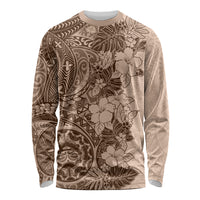 Polynesia Long Sleeve Shirt Hibiscus and Hawaiian Tribal Tattoo Retro Style Pink Pastel - Wonder Print Shop