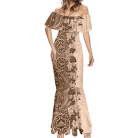 Polynesia Mermaid Dress Hibiscus and Hawaiian Tribal Tattoo Retro Style Pink Pastel - Wonder Print Shop