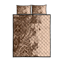Polynesia Quilt Bed Set Hibiscus and Hawaiian Tribal Tattoo Retro Style Pink Pastel - Wonder Print Shop