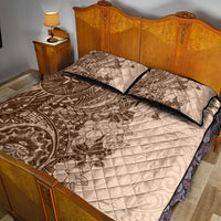 Polynesia Quilt Bed Set Hibiscus and Hawaiian Tribal Tattoo Retro Style Pink Pastel - Wonder Print Shop