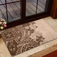 Polynesia Rubber Doormat Hibiscus and Hawaiian Tribal Tattoo Retro Style Pink Pastel - Wonder Print Shop