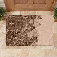 Polynesia Rubber Doormat Hibiscus and Hawaiian Tribal Tattoo Retro Style Pink Pastel - Wonder Print Shop