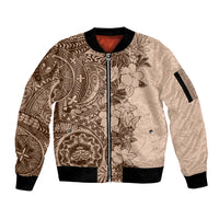 Polynesia Sleeve Zip Bomber Jacket Hibiscus and Hawaiian Tribal Tattoo Retro Style Pink Pastel - Wonder Print Shop