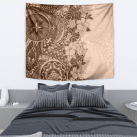 Polynesia Tapestry Hibiscus and Hawaiian Tribal Tattoo Retro Style Pink Pastel - Wonder Print Shop