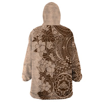 Polynesia Wearable Blanket Hoodie Hibiscus and Hawaiian Tribal Tattoo Retro Style Pink Pastel - Wonder Print Shop