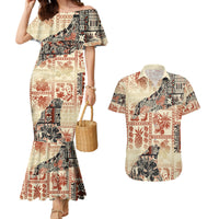 Hawaii Couples Matching Mermaid Dress and Hawaiian Shirt Aloha Tribal Pattern Beige Version LT9 - Wonder Print Shop