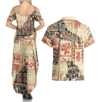Hawaii Couples Matching Summer Maxi Dress and Hawaiian Shirt Aloha Tribal Pattern Beige Version LT9 - Wonder Print Shop
