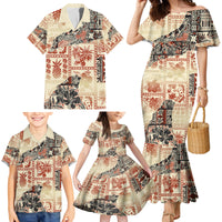 Hawaii Family Matching Mermaid Dress and Hawaiian Shirt Aloha Tribal Pattern Beige Version LT9 - Wonder Print Shop
