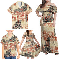 Hawaii Family Matching Off Shoulder Maxi Dress and Hawaiian Shirt Aloha Tribal Pattern Beige Version LT9 - Wonder Print Shop