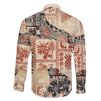 Hawaii Family Matching Off Shoulder Short Dress and Hawaiian Shirt Aloha Tribal Pattern Beige Version LT9 - Wonder Print Shop