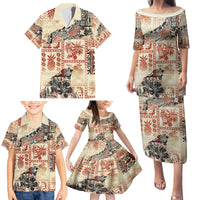 Hawaii Family Matching Puletasi Dress and Hawaiian Shirt Aloha Tribal Pattern Beige Version - Wonder Print Shop