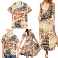 Hawaii Family Matching Summer Maxi Dress and Hawaiian Shirt Aloha Tribal Pattern Beige Version - Wonder Print Shop