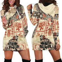 Hawaii Hoodie Dress Aloha Tribal Pattern Beige Version - Wonder Print Shop