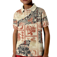 Hawaii Kid Polo Shirt Aloha Tribal Pattern Beige Version - Wonder Print Shop