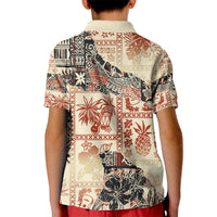 Hawaii Kid Polo Shirt Aloha Tribal Pattern Beige Version - Wonder Print Shop