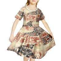 Hawaii Kid Short Sleeve Dress Aloha Tribal Pattern Beige Version - Wonder Print Shop