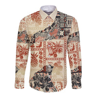 Hawaii Long Sleeve Button Shirt Aloha Tribal Pattern Beige Version - Wonder Print Shop
