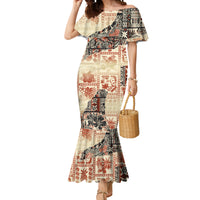 Hawaii Mermaid Dress Aloha Tribal Pattern Beige Version - Wonder Print Shop