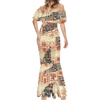 Hawaii Mermaid Dress Aloha Tribal Pattern Beige Version - Wonder Print Shop
