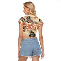 Hawaii Raglan Cropped T Shirt Aloha Tribal Pattern Beige Version - Wonder Print Shop