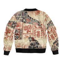 Hawaii Sleeve Zip Bomber Jacket Aloha Tribal Pattern Beige Version - Wonder Print Shop
