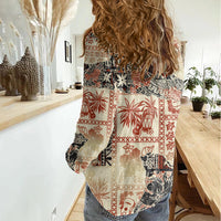 Hawaii Women Casual Shirt Aloha Tribal Pattern Beige Version - Wonder Print Shop