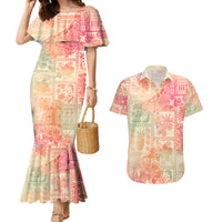 Hawaii Couples Matching Mermaid Dress and Hawaiian Shirt Aloha Tribal Pattern Sweat Pink Ombre LT9 - Wonder Print Shop