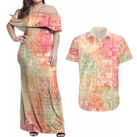 Hawaii Couples Matching Off Shoulder Maxi Dress and Hawaiian Shirt Aloha Tribal Pattern Sweat Pink Ombre LT9 - Wonder Print Shop