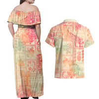 Hawaii Couples Matching Off Shoulder Maxi Dress and Hawaiian Shirt Aloha Tribal Pattern Sweat Pink Ombre LT9 - Wonder Print Shop