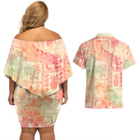 Hawaii Couples Matching Off Shoulder Short Dress and Hawaiian Shirt Aloha Tribal Pattern Sweat Pink Ombre LT9 - Wonder Print Shop