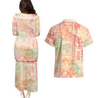 Hawaii Couples Matching Puletasi Dress and Hawaiian Shirt Aloha Tribal Pattern Sweat Pink Ombre LT9 - Wonder Print Shop
