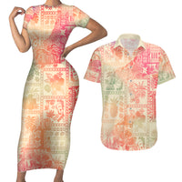 Hawaii Couples Matching Short Sleeve Bodycon Dress and Hawaiian Shirt Aloha Tribal Pattern Sweat Pink Ombre LT9 - Wonder Print Shop