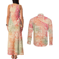 Hawaii Couples Matching Tank Maxi Dress and Long Sleeve Button Shirt Aloha Tribal Pattern Sweat Pink Ombre LT9 - Wonder Print Shop