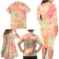 Hawaii Family Matching Long Sleeve Bodycon Dress and Hawaiian Shirt Aloha Tribal Pattern Sweat Pink Ombre LT9 - Wonder Print Shop
