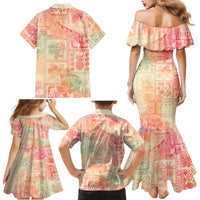 Hawaii Family Matching Mermaid Dress and Hawaiian Shirt Aloha Tribal Pattern Sweat Pink Ombre LT9 - Wonder Print Shop