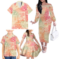 Hawaii Family Matching Off Shoulder Long Sleeve Dress and Hawaiian Shirt Aloha Tribal Pattern Sweat Pink Ombre - Wonder Print Shop