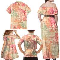 Hawaii Family Matching Off Shoulder Maxi Dress and Hawaiian Shirt Aloha Tribal Pattern Sweat Pink Ombre LT9 - Wonder Print Shop