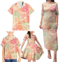 Hawaii Family Matching Puletasi Dress and Hawaiian Shirt Aloha Tribal Pattern Sweat Pink Ombre - Wonder Print Shop